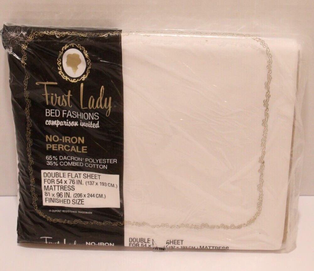 First Lady White Double Full Size Flat Sheet Percale No Iron 81x96 NEW
